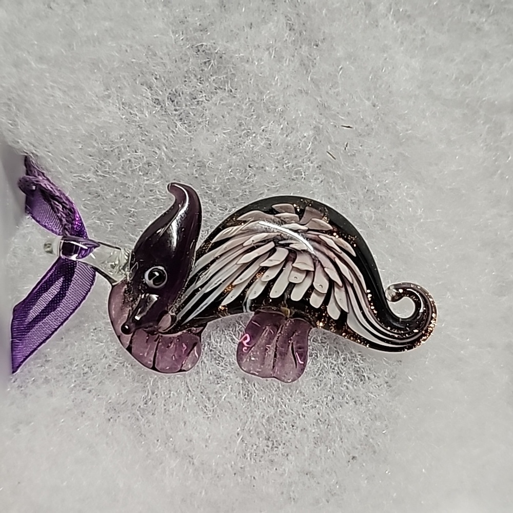Murano Purple & White Sea Horse Glass Necklace Pendent New